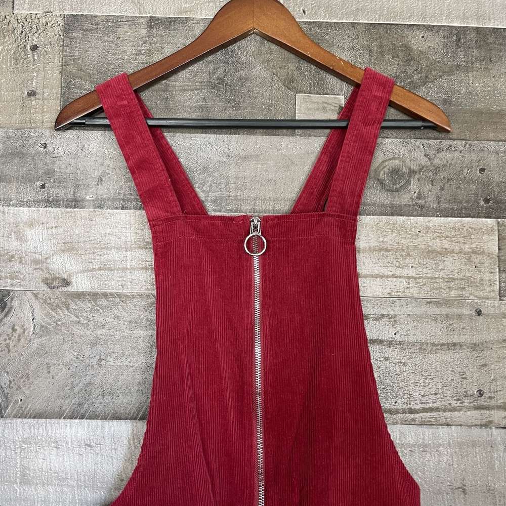 Burgundy Corduroy Stretch Square Neck Zip Up Bodycon Mini Women Dress Size 0 M - Picture 2 of 5
